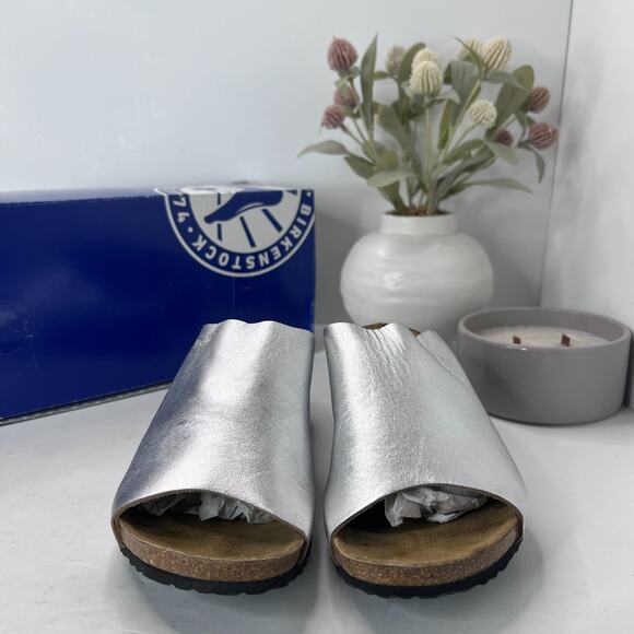 Papillio Birkenstock Debby Slip On Wedge Silver Metallic Women 7/EU38 Tried On - Picture 3 of 12
